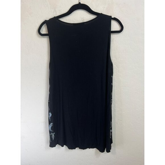 u-knit Tunic Tank Sequin Embellished Tank Top Women L Black Silver Sequins Stret - Picture 5 of 6